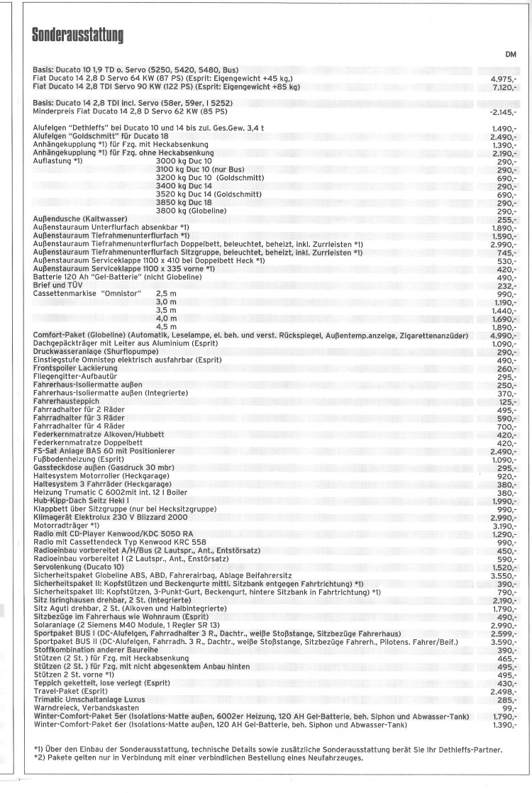 Dethleffs 1999 Motorcaravans Preisliste (6)