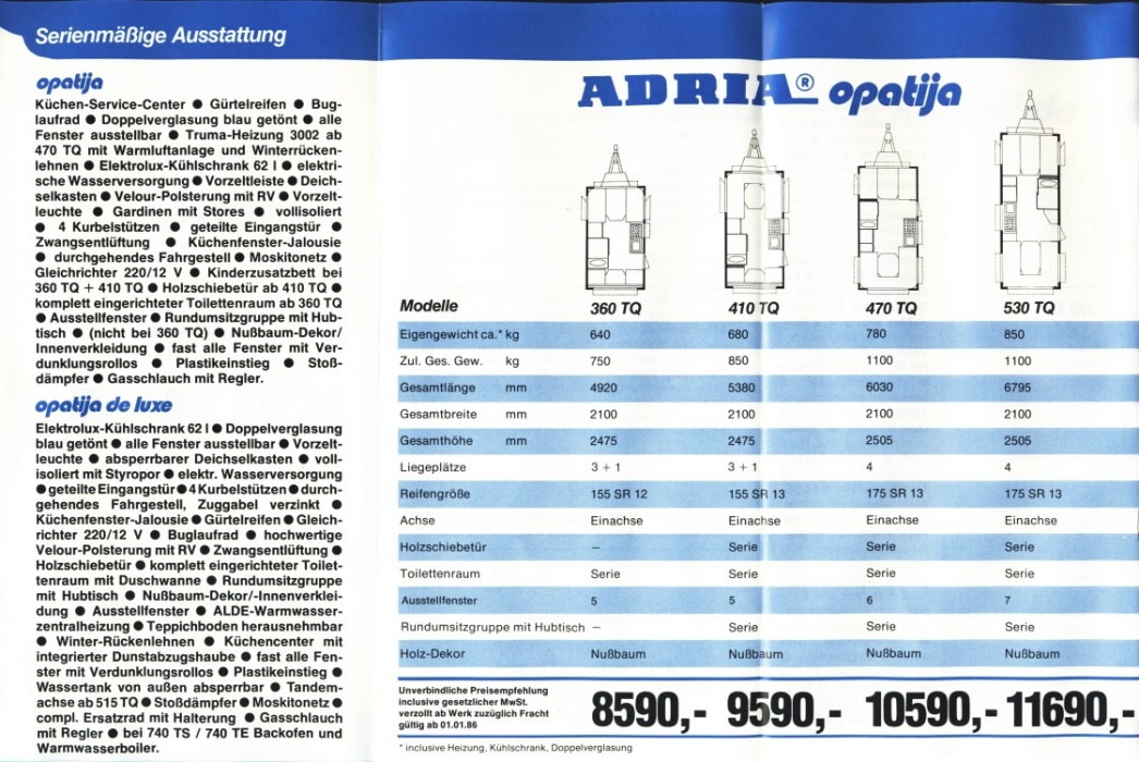 Adria 1986 Preisliste 02 03 04