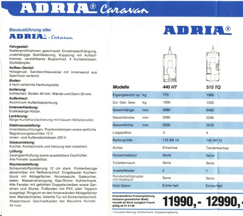 Adria 1986 Preisliste 08 09
