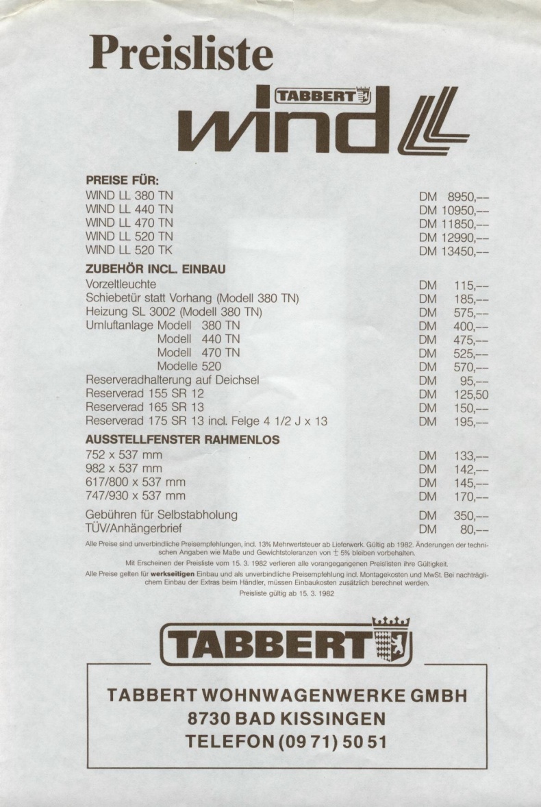 Tabbert Wind LL 82_Preisliste