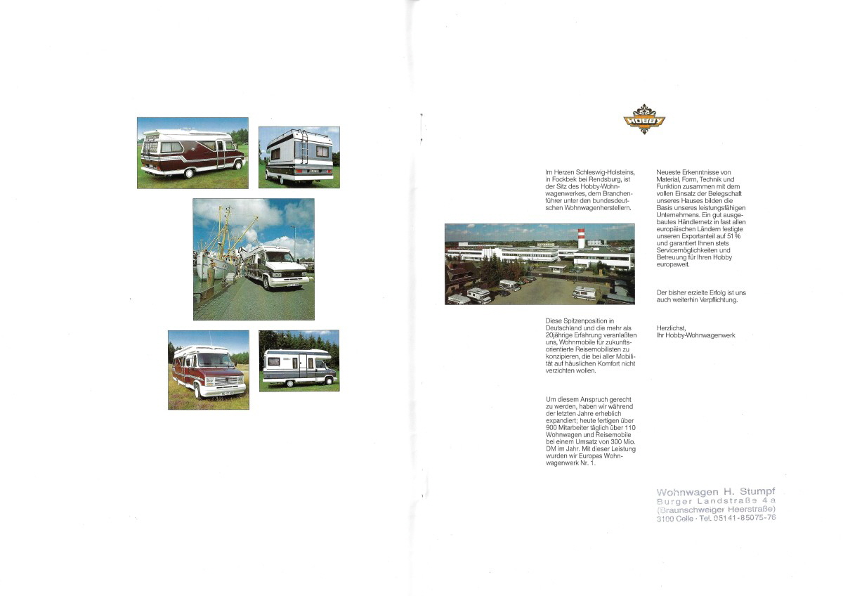 Hobby 1992 WoMo Prospekt Preisliste (2)