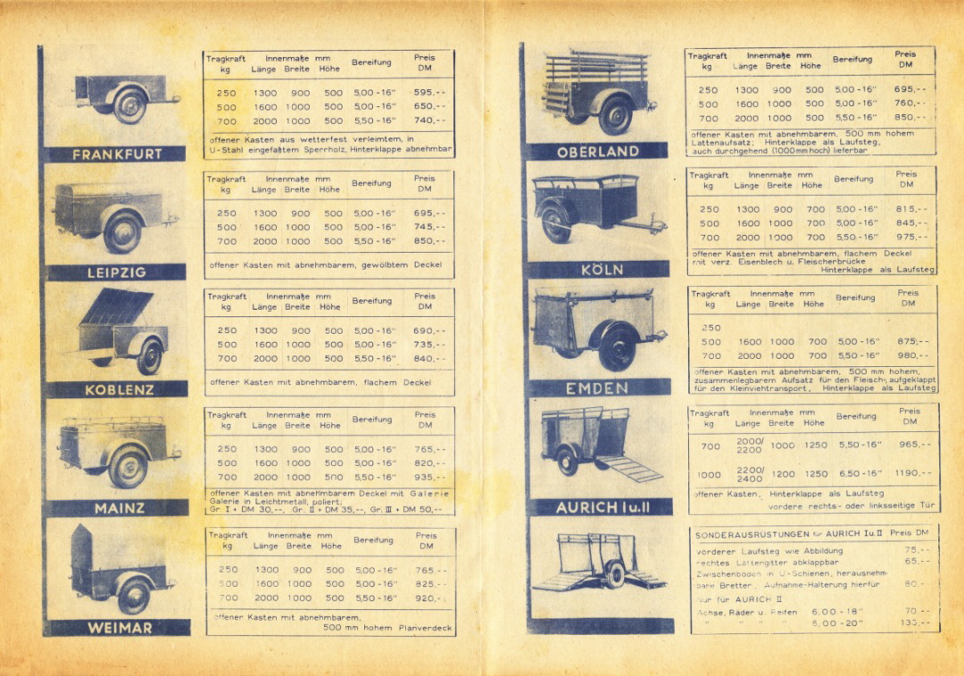 Westfalia 1950 Preisliste 10 02 03
